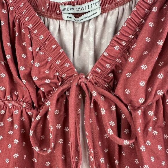 Urban Outfitters Tie Front Crop Top Size M Pink Polka Dot Boho Western Coquette - Picture 4 of 8